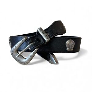 Vintage Looney Tunes Black Leather Belt with Silver Buckle